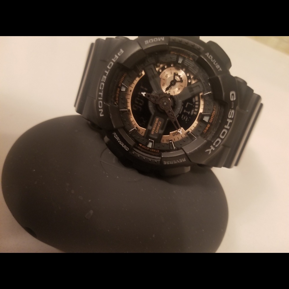 Men G Shock Black & Rose Gold Tone Watch, 55mm